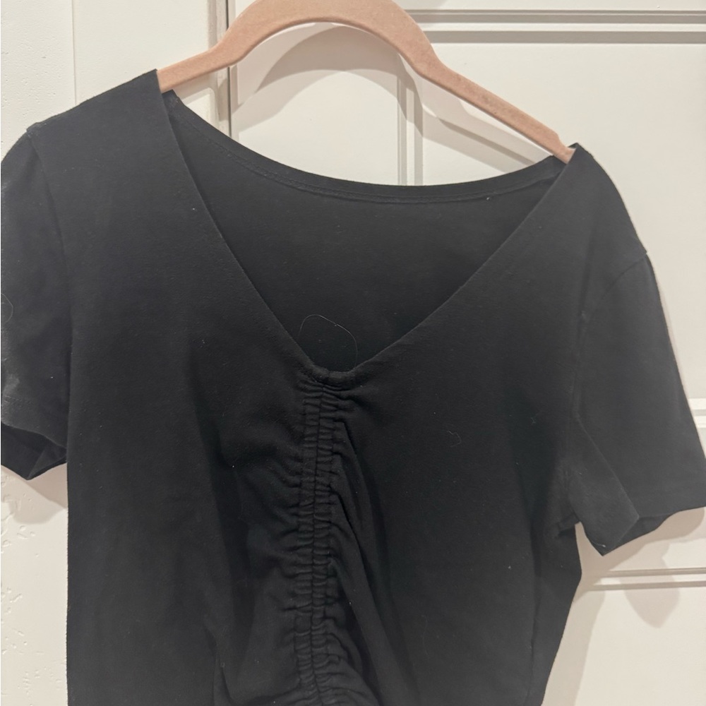 Hollister Black Ruched V-Neck Tee